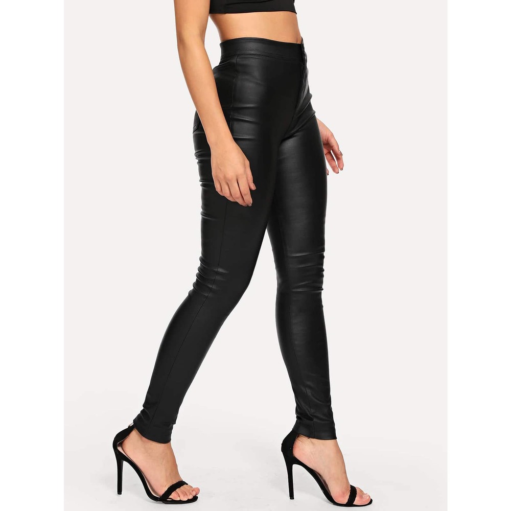 High Waist High Stretch vegan Leather coated Skinny Jeans black - Picture 3 of 4